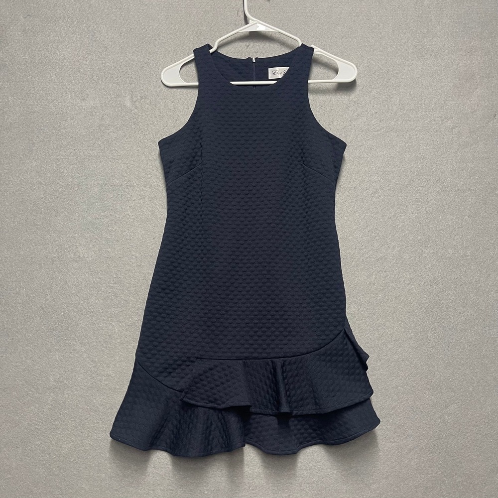 Eliza J Dress Womens Size 4P Blue Textured Knit Sleeveless Ruffle‎ Hem Cocktail